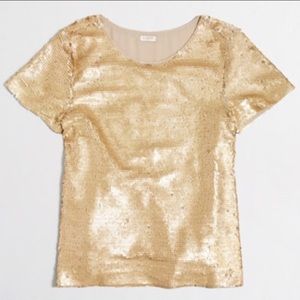 J Crew Gold Sequins short sleeve top